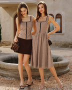Brown Checkered Shirred Tank Top