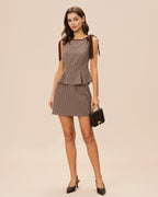 Plaid Brown Boat Neck Tank Top