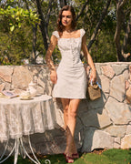 Embroidered White Square Neck Tank Top