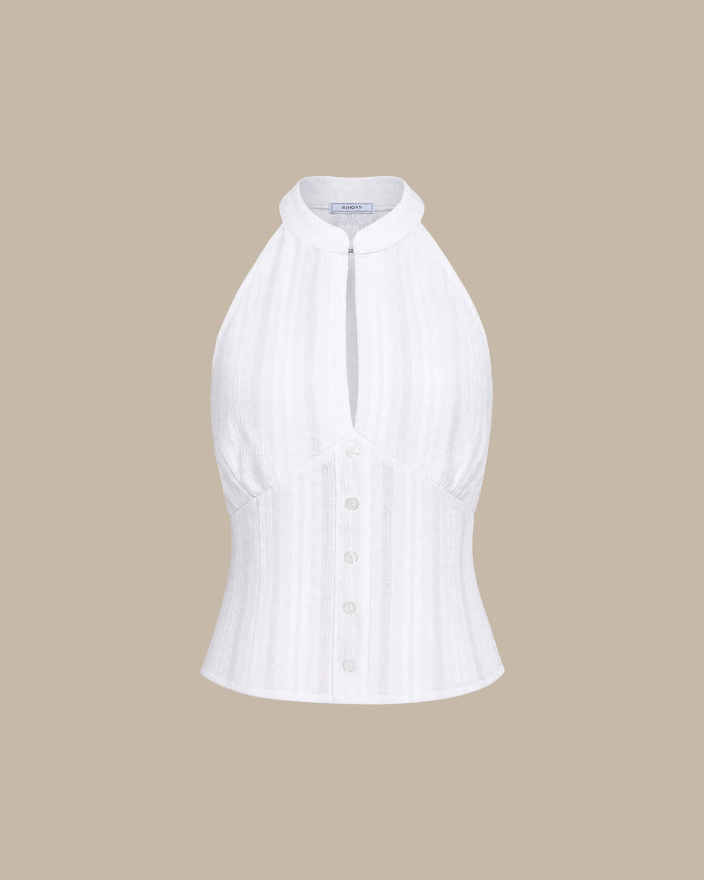 Embroidered White Mandarin Collar Tank Top