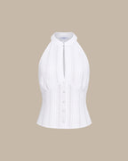 Embroidered White Mandarin Collar Tank Top