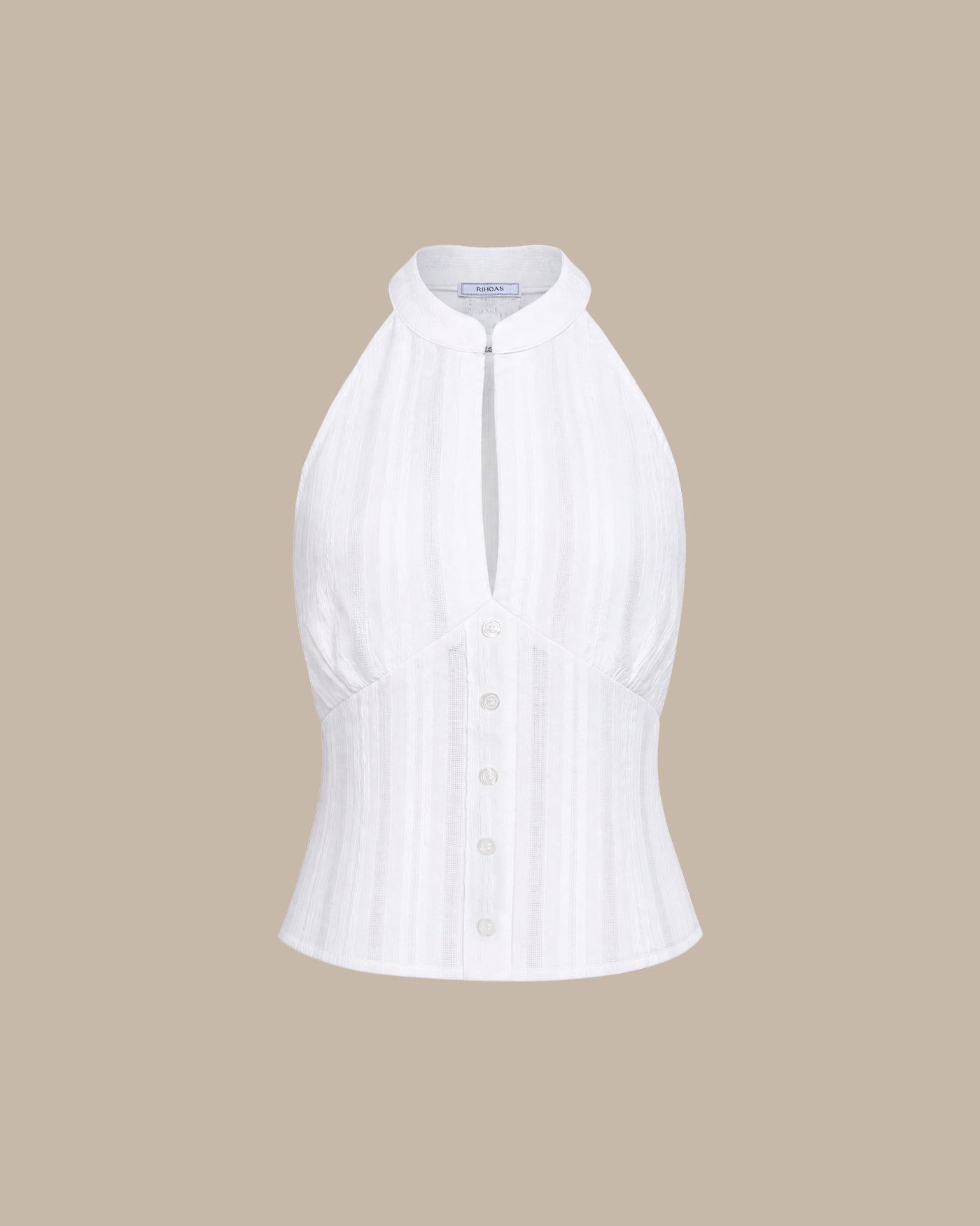 Embroidered White Mandarin Collar Tank Top