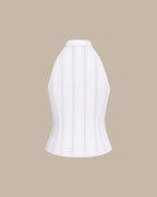Embroidered White Mandarin Collar Tank Top