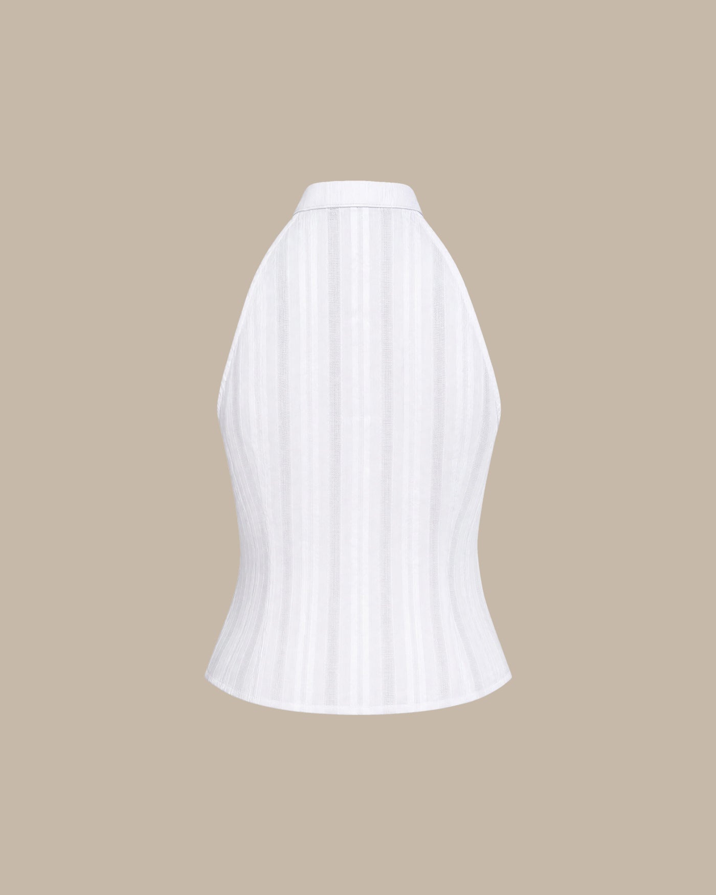 Embroidered White Mandarin Collar Tank Top