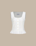 White U-Neck Lace-Embroidered Tank Top