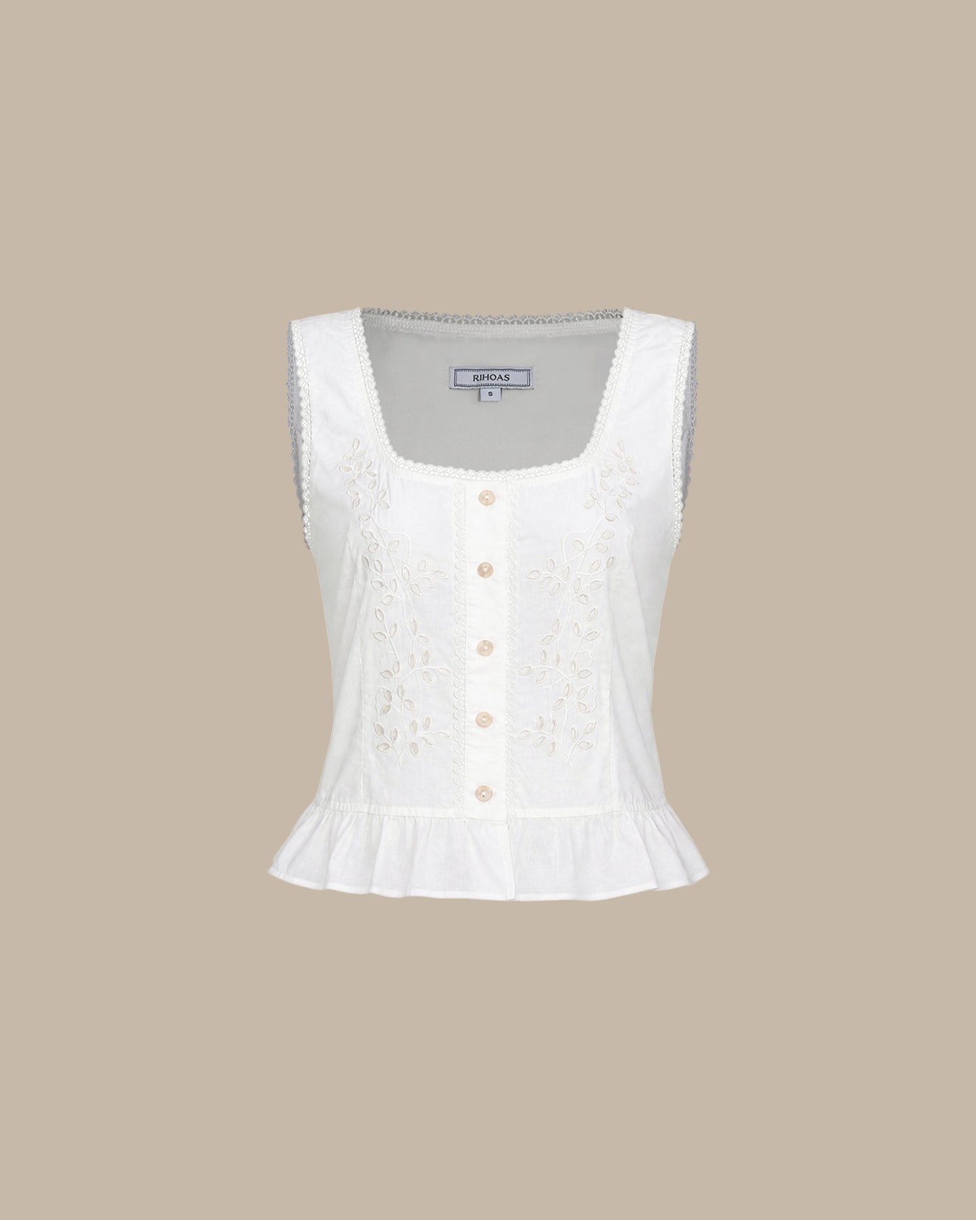 White U-Neck Lace-Embroidered Tank Top