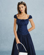 Navy Square Neck Button-Down Tank Top