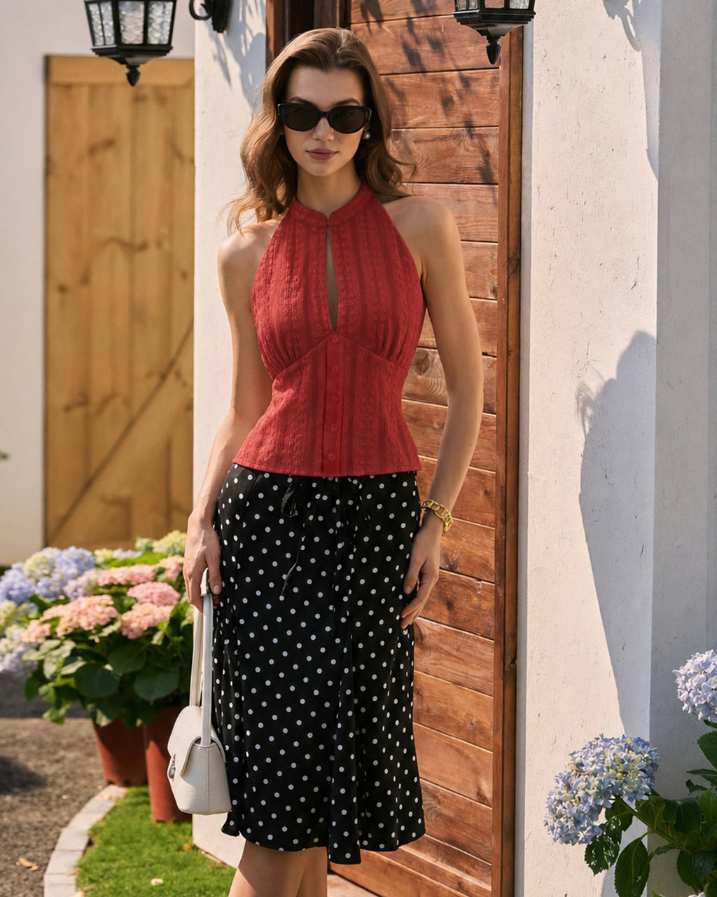 Crimson Mandarin Collar Button-Up Tank