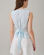 Blue Lace Button-Up V-Neck Tank Top