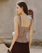 Brown Checkered Shirred Tank Top