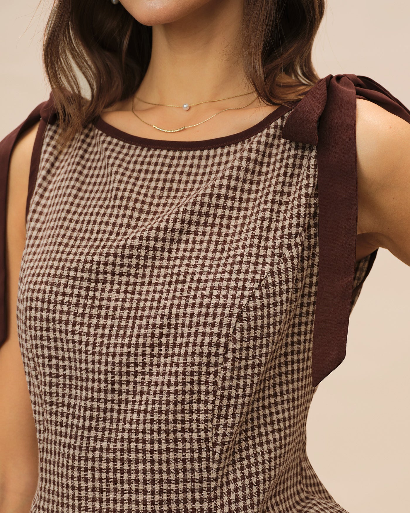 Plaid Brown Boat Neck Tank Top