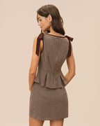 Plaid Brown Boat Neck Tank Top