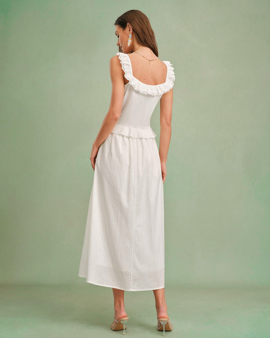 White Ruffled Square Neck Tank Top