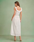 White Ruffled Square Neck Tank Top