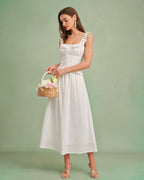 White Ruffled Square Neck Tank Top