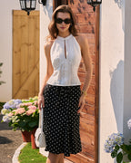 Embroidered White Mandarin Collar Tank Top