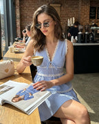 Blue Lace V-Neck Tank Top