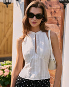 Embroidered White Mandarin Collar Tank Top