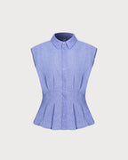 Ruched Button-Up Tank Top in Blue