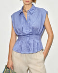Ruched Button-Up Tank Top in Blue