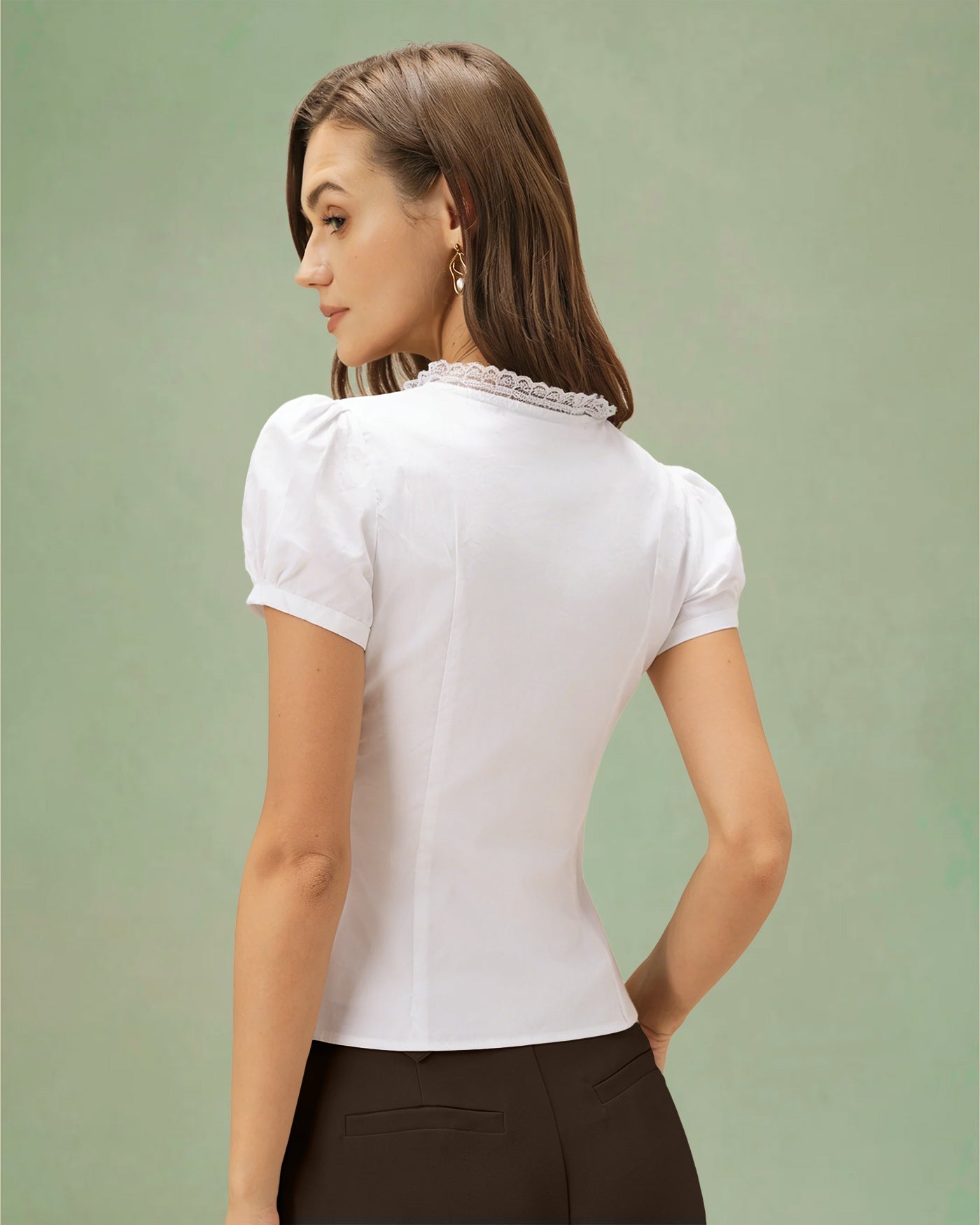 White V-Neck Tee with Puffed Sleeves