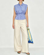 Ruched Button-Up Tank Top in Blue