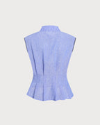 Ruched Button-Up Tank Top in Blue