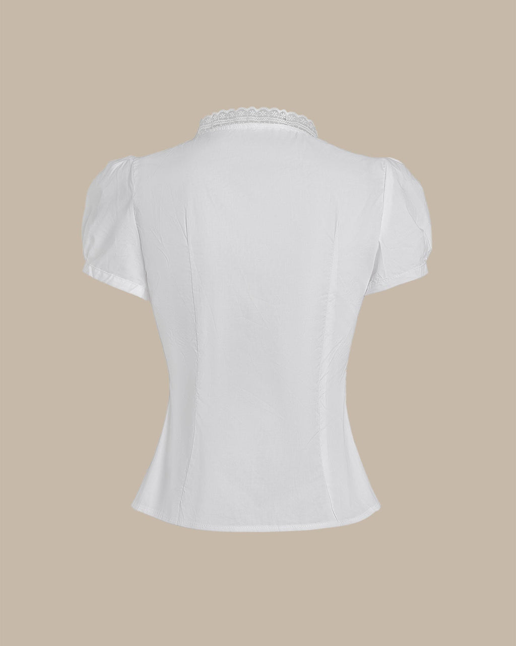 White V-Neck Tee with Puffed Sleeves