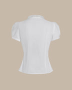 White V-Neck Tee with Puffed Sleeves