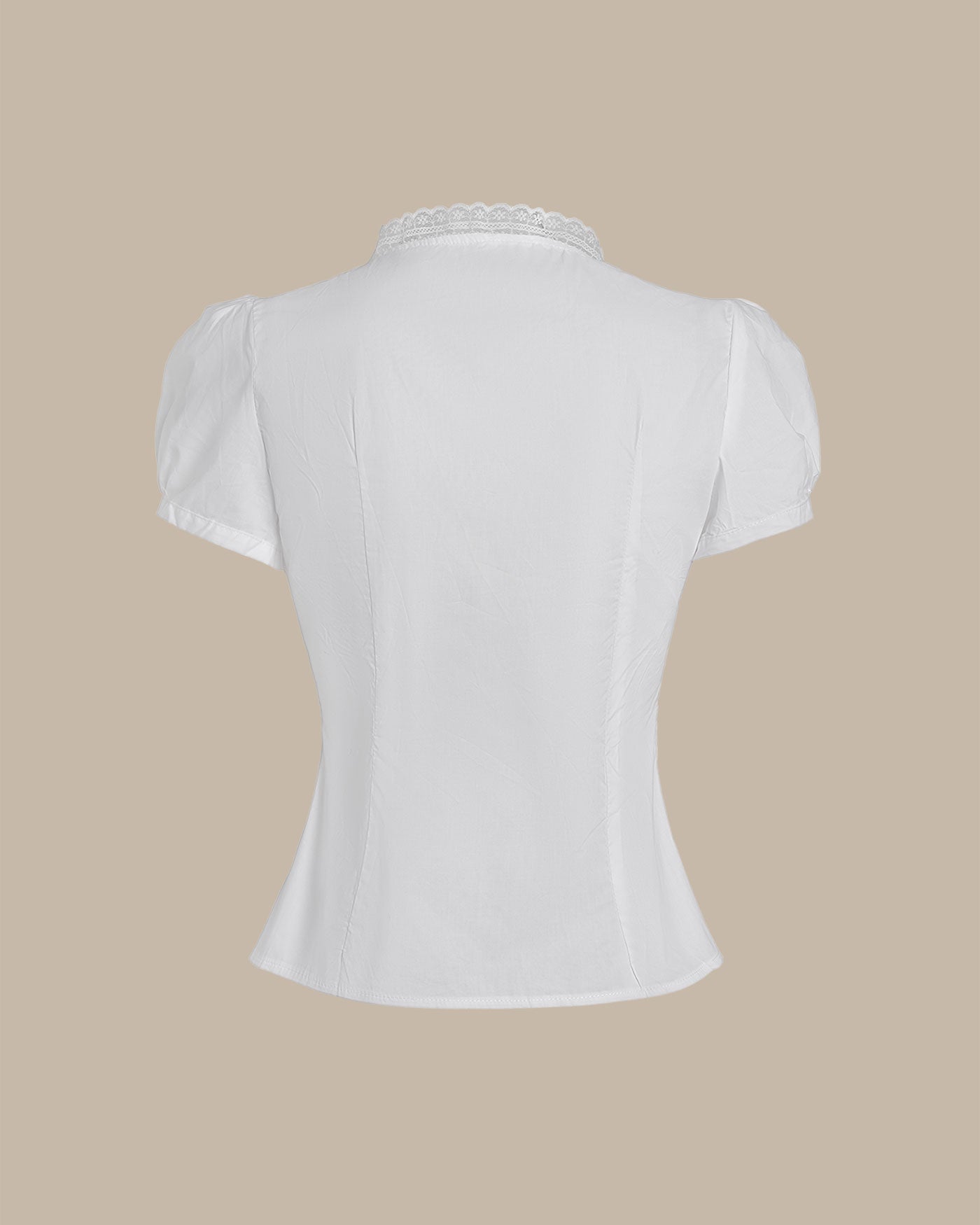 White V-Neck Tee with Puffed Sleeves