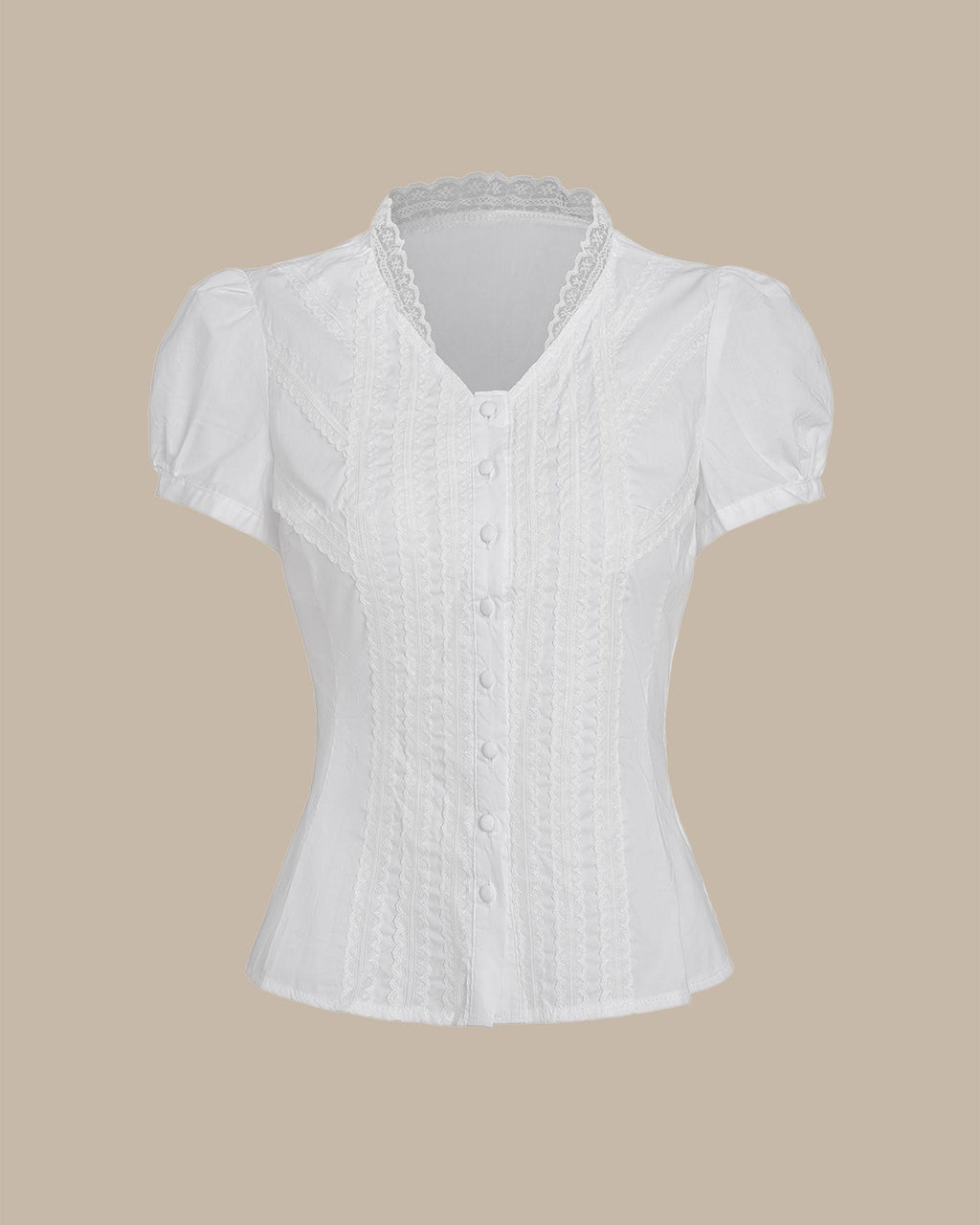 White V-Neck Tee with Puffed Sleeves