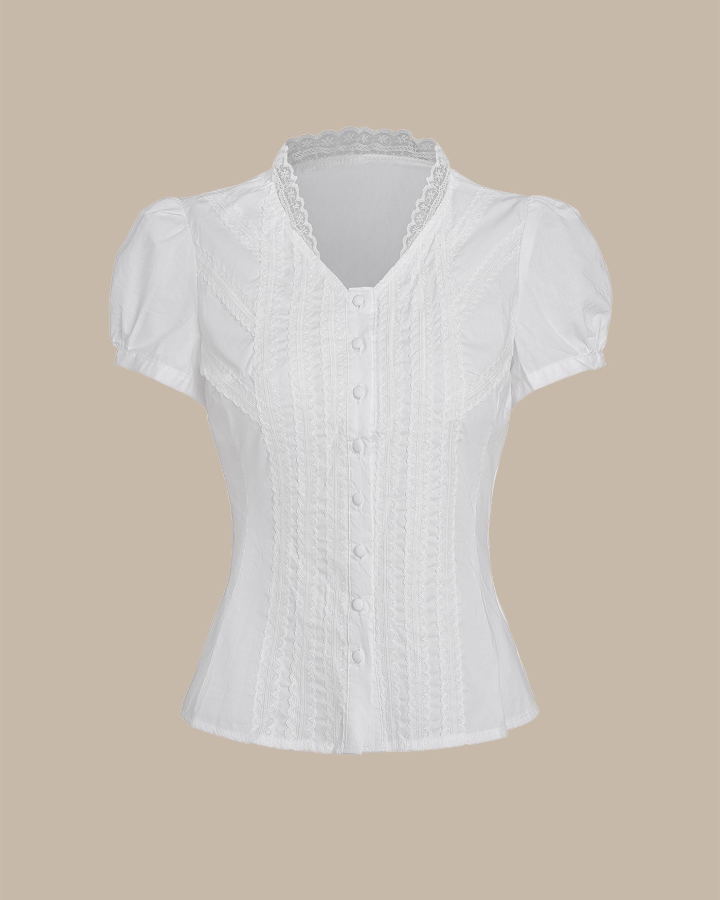 White V-Neck Tee with Puffed Sleeves