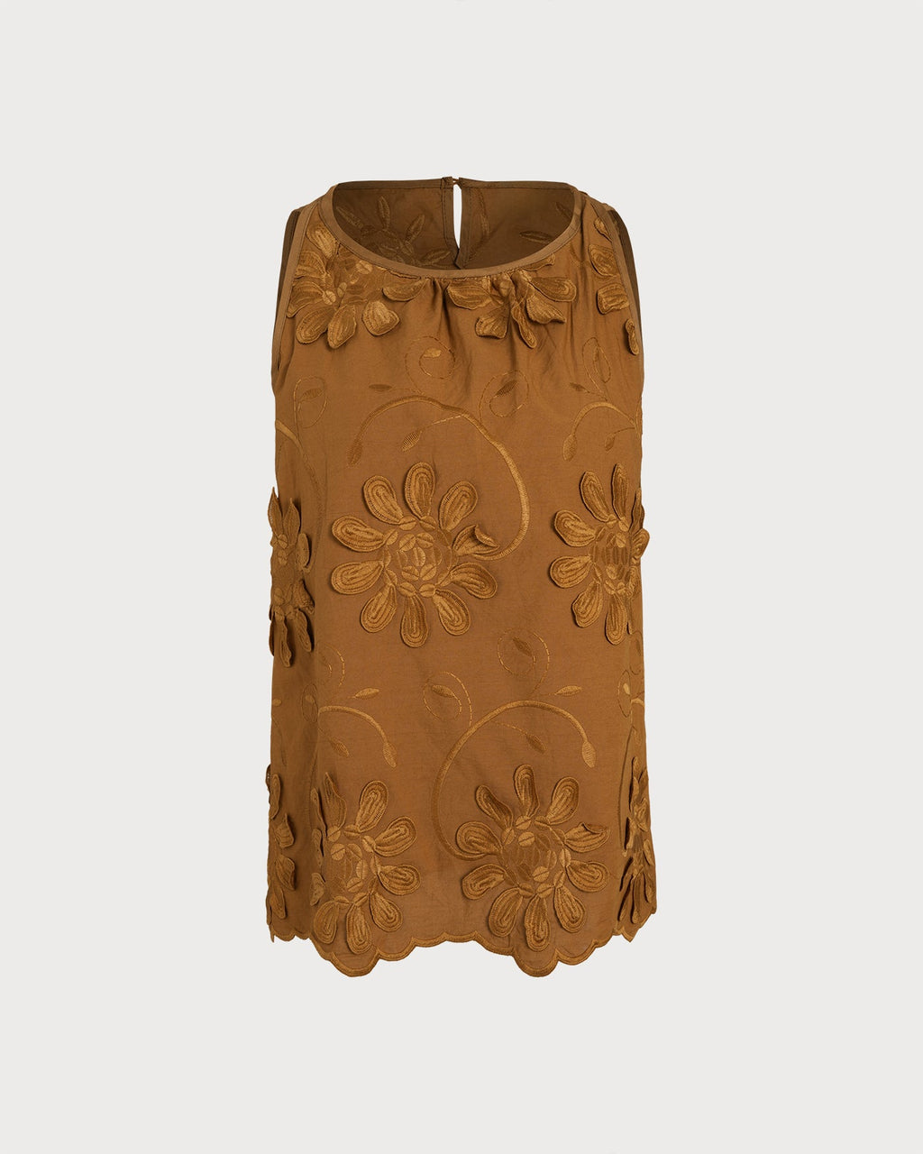 Floral Print Caramel Round Neck Tank Top