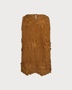 Floral Print Caramel Round Neck Tank Top