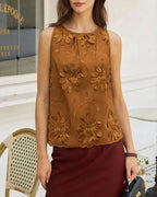 Floral Print Caramel Round Neck Tank Top
