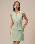 Single Breasted Green Collar Vest