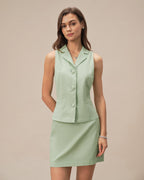 Single Breasted Green Collar Vest