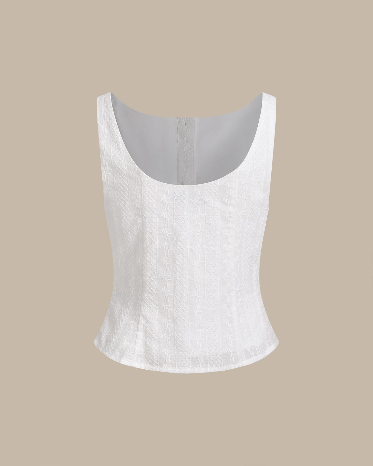 Textured White Boat Neck Button-Up Vest
