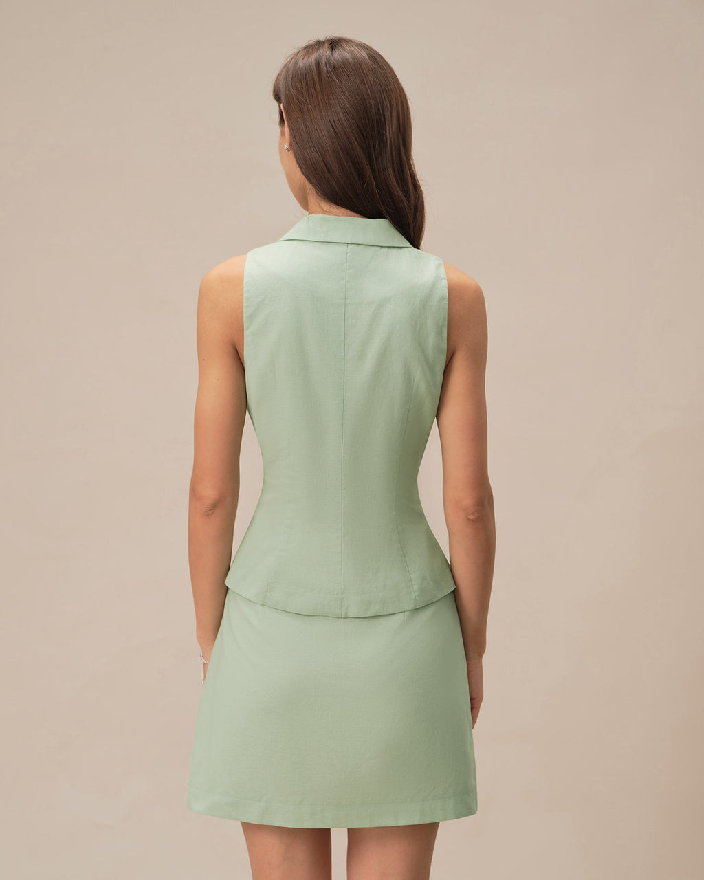 Single Breasted Green Collar Vest