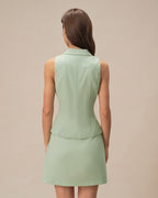 Single Breasted Green Collar Vest
