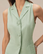 Single Breasted Green Collar Vest