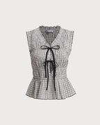 Plaid Bowknot Tank Top in Black