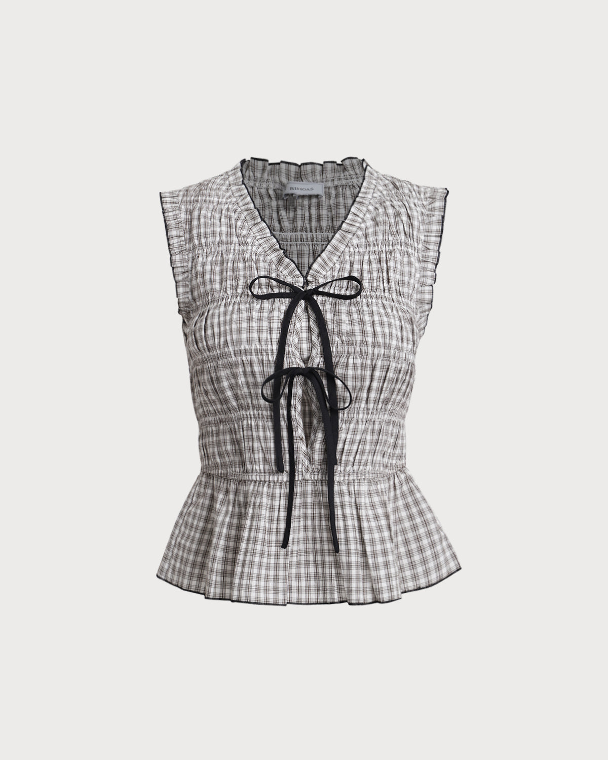 Plaid Bowknot Tank Top in Black