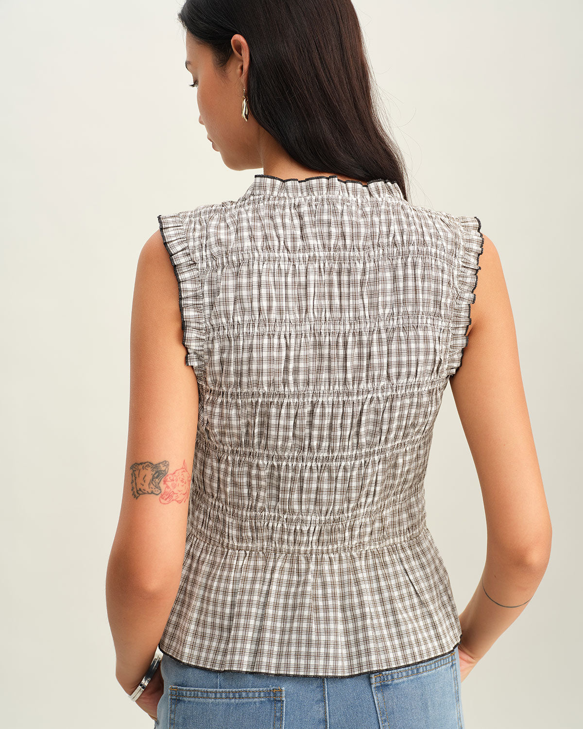 Plaid Bowknot Tank Top in Black