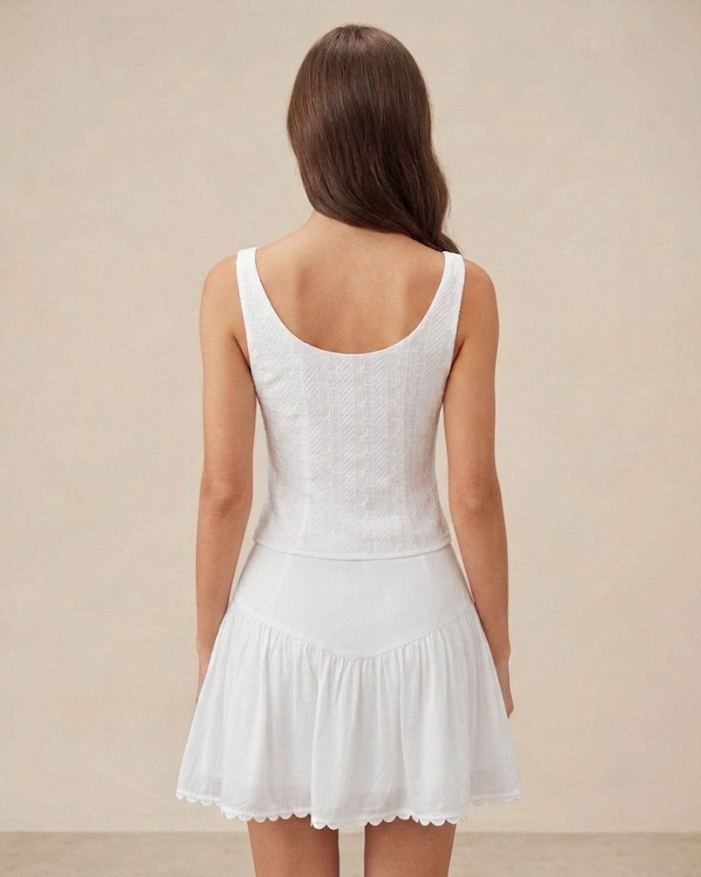 Textured White Boat Neck Button-Up Vest