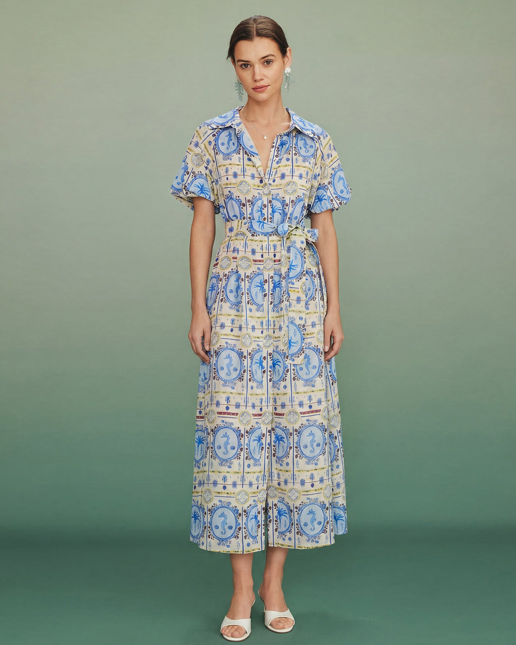 Floral Print Midi Dress with Collar
