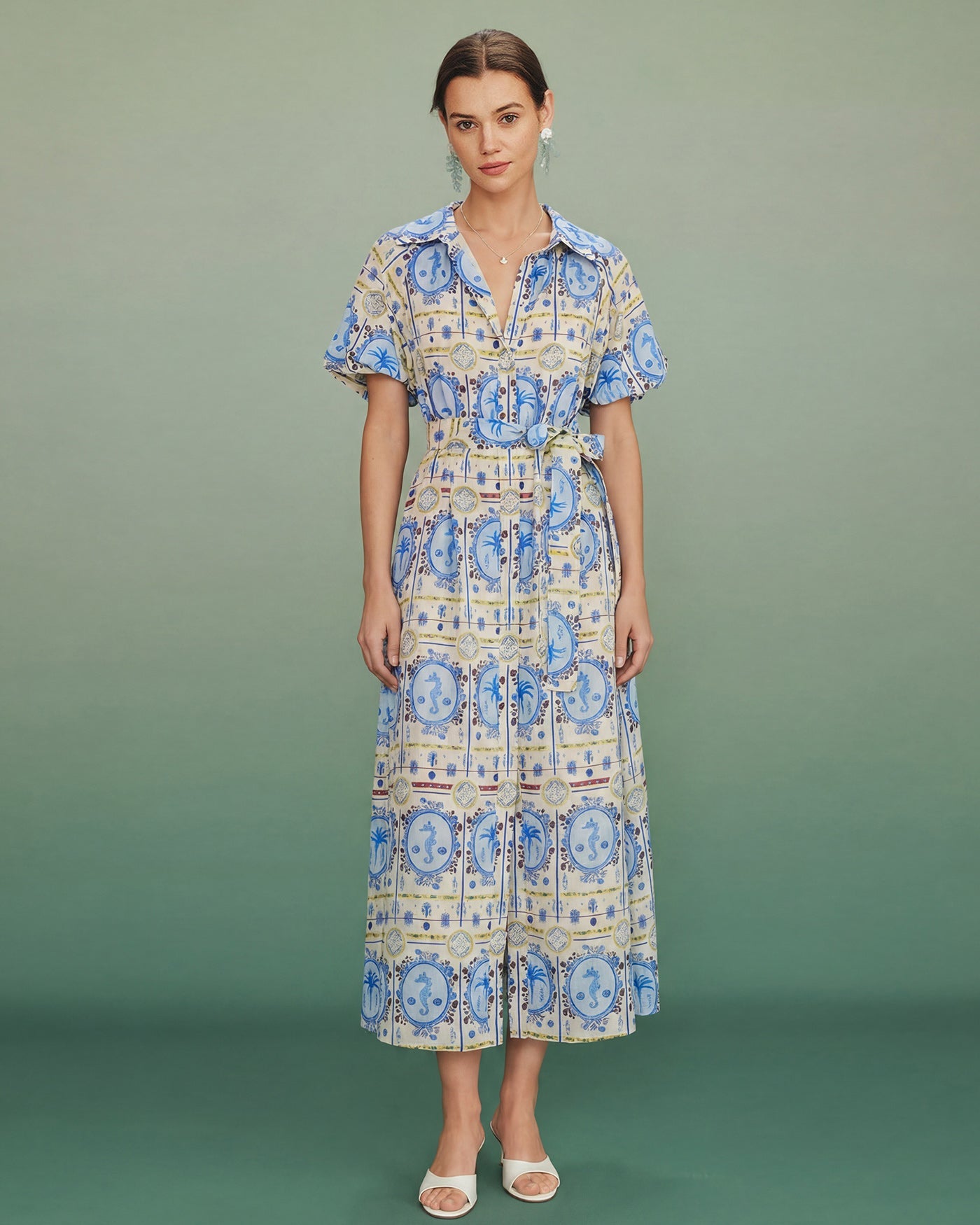 Floral Print Midi Dress with Collar