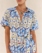 Floral Print Midi Dress with Collar