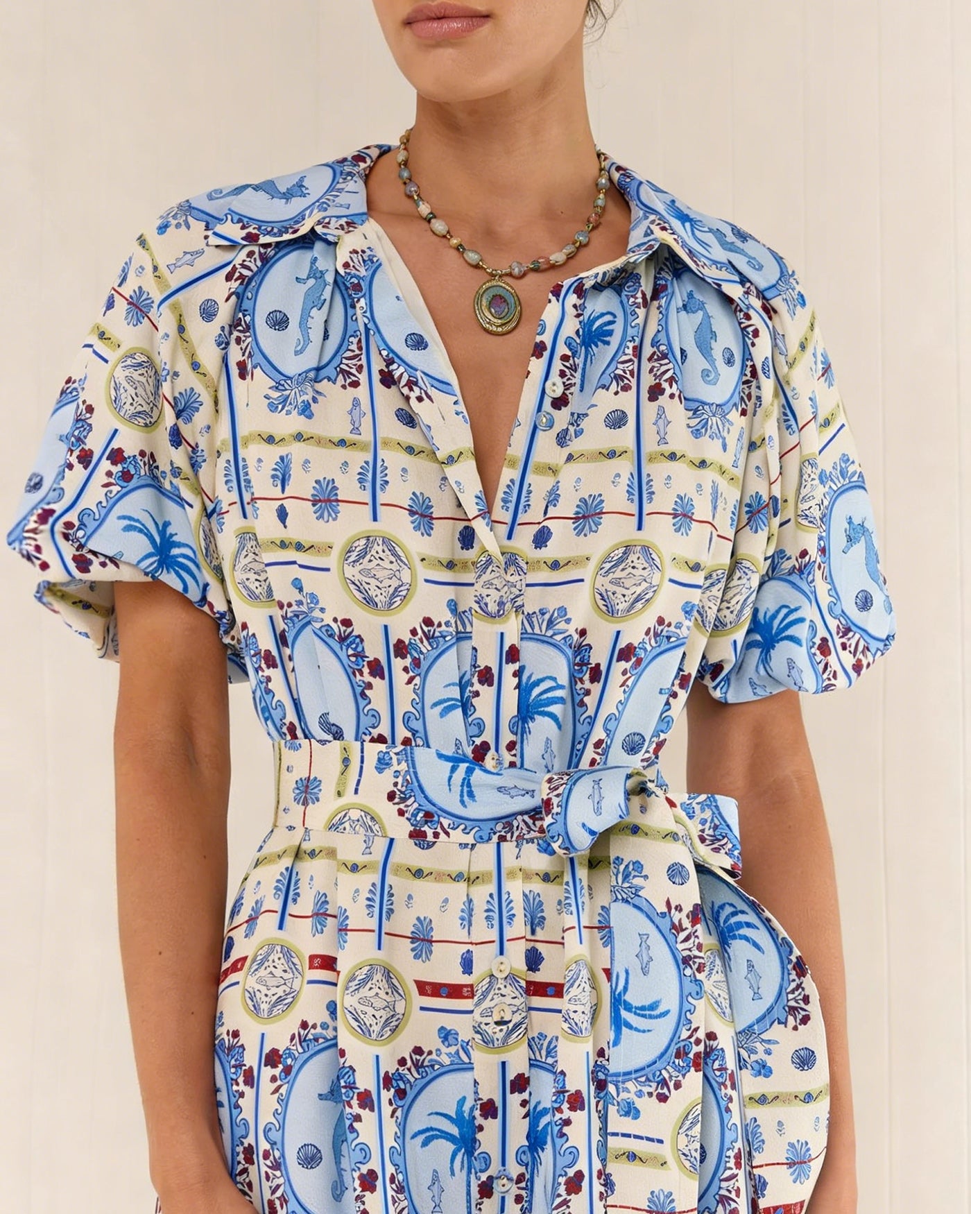 Floral Print Midi Dress with Collar