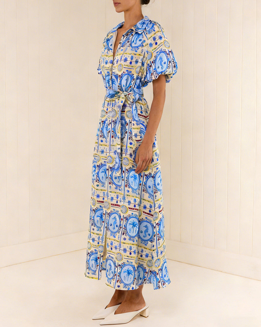 Floral Print Midi Dress with Collar